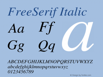 FreeSerif Italic Version $Revision: 1.235 $ Font Sample