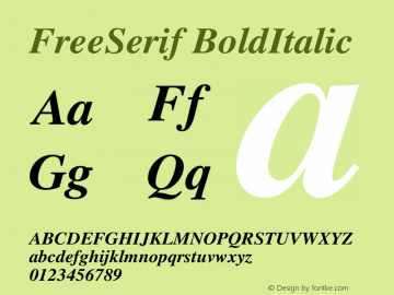 FreeSerif BoldItalic Version $Revision: 1.202 $ Font Sample