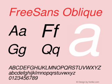 FreeSans Oblique Version $Revision: 1.178 $ Font Sample