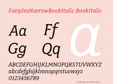 FairplexNarrowBookItalic BookItalic Version 001.000 Font Sample