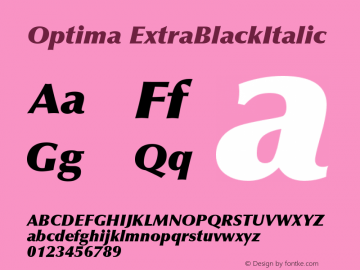 Optima ExtraBlackItalic Version 001.000 Font Sample