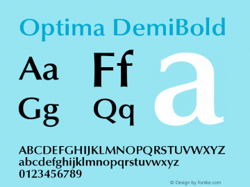 Optima DemiBold Version 001.000 Font Sample