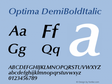 Optima DemiBoldItalic Version 001.000 Font Sample