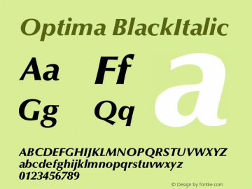 Optima BlackItalic Version 001.000 Font Sample