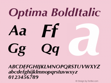 Optima BoldItalic Version 001.000 Font Sample