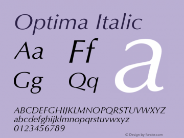 Optima Italic Version 001.001 Font Sample