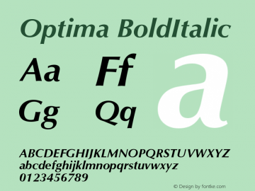 Optima BoldItalic Version 001.001 Font Sample