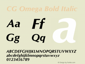 CG Omega Bold Italic Version 1.00 Font Sample