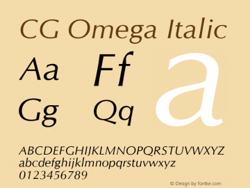 CG Omega Italic Version 1.00 Font Sample