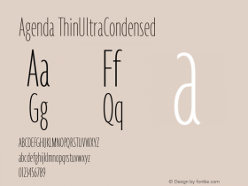 Agenda ThinUltraCondensed Version 001.000 Font Sample