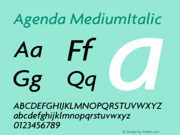 Agenda MediumItalic Version 001.000 Font Sample