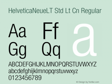 HelveticaNeueLT Std Lt Cn Regular OTF 1.029;PS 001.000;Core 1.0.33;makeotf.lib1.4.1585 Font Sample
