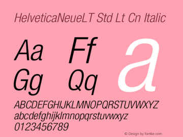 HelveticaNeueLT Std Lt Cn Italic OTF 1.029;PS 001.000;Core 1.0.33;makeotf.lib1.4.1585 Font Sample