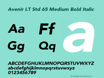 Avenir LT Std 65 Medium Bold Italic OTF 1.029;PS 001.001;Core 1.0.33;makeotf.lib1.4.1585 Font Sample