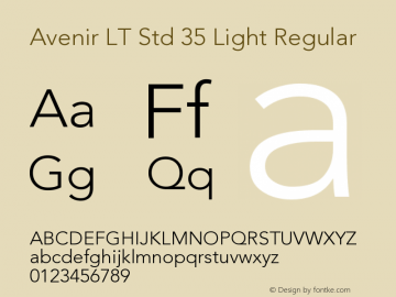 Avenir LT Std 35 Light Regular OTF 1.029;PS 001.001;Core 1.0.33;makeotf.lib1.4.1585 Font Sample
