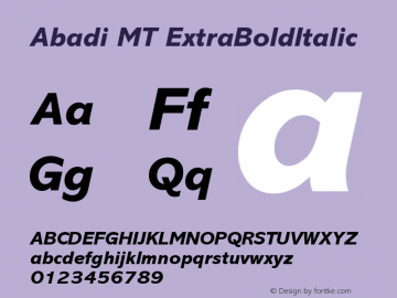 Abadi MT ExtraBoldItalic Version 001.003 Font Sample