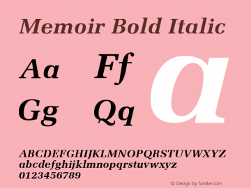 Memoir Bold Italic Publisher's Paradise -- Media Graphics International Inc. Font Sample