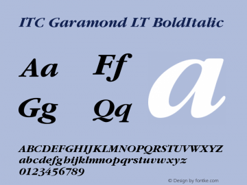 ITC Garamond LT BoldItalic Version 006.000 Font Sample