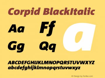 Corpid BlackItalic Version 001.072 Font Sample