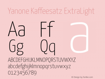 Yanone Kaffeesatz ExtraLight Version 1.003 Font Sample