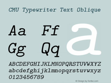 CMU Typewriter Text Oblique Version 0.5.0 Font Sample
