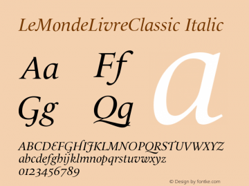 LeMondeLivreClassic Italic Version 001.001 Font Sample