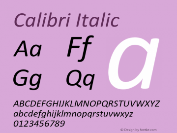 Calibri Italic Version 6.12 Font Sample