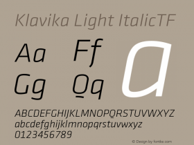 Klavika Light ItalicTF Version 001.000图片样张