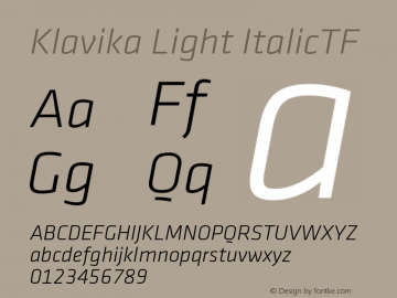 Klavika Light ItalicTF Version 001.000 Font Sample