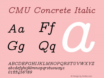 CMU Concrete Italic Version 0.6.2 Font Sample