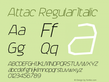 Attac RegularItalic Version 001.000 Font Sample