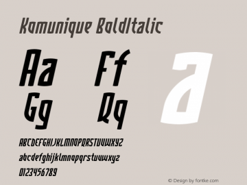 Komunique BoldItalic Version 001.000 Font Sample