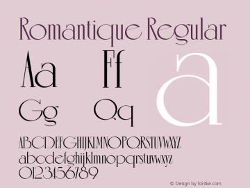 Romantique Regular Unknown Font Sample