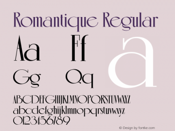 Romantique Regular Unknown Font Sample