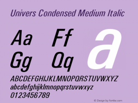 Univers Condensed Medium Italic Version 1.3 (ElseWare) Font Sample