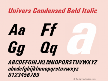 Univers Condensed Bold Italic 19: 94040: 1998 Font Sample