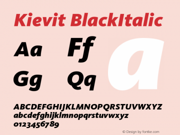 Kievit BlackItalic Version 001.000 Font Sample