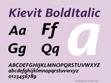 Kievit BoldItalic Version 001.000 Font Sample