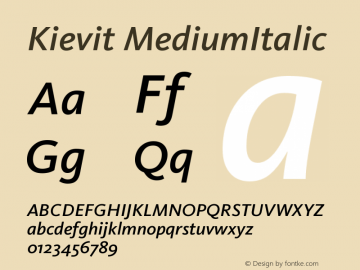 Kievit MediumItalic Version 001.000 Font Sample