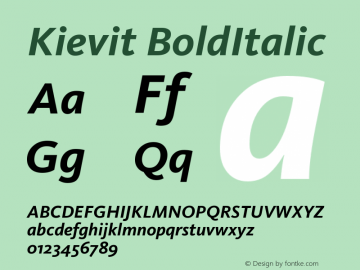 Kievit BoldItalic Version 001.000 Font Sample