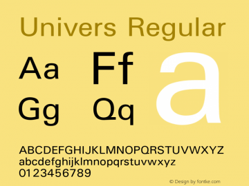 Univers Regular Version 1.02a Font Sample