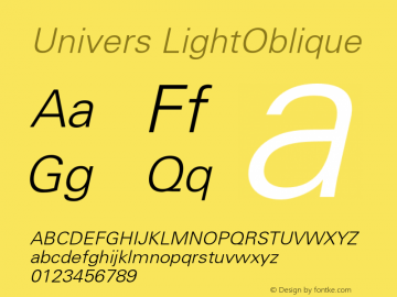 Univers LightOblique Version 001.004图片样张
