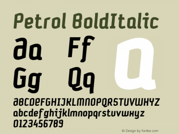 Petrol BoldItalic Version 001.000 Font Sample