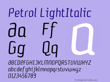 Petrol LightItalic Version 001.000 Font Sample