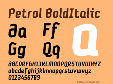 Petrol BoldItalic Version 001.000 Font Sample