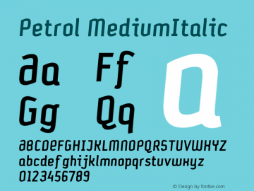 Petrol MediumItalic Version 001.000 Font Sample