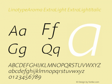 LinotypeAroma ExtraLight ExtraLightItalic Version 005.000图片样张