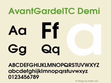 AvantGardeITC Demi Version 001.000 Font Sample