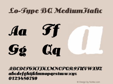 Lo-Type BQ MediumItalic Version 001.000 Font Sample