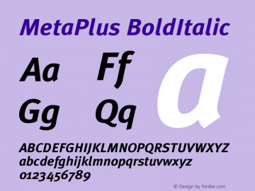 MetaPlus BoldItalic Version 001.000 Font Sample